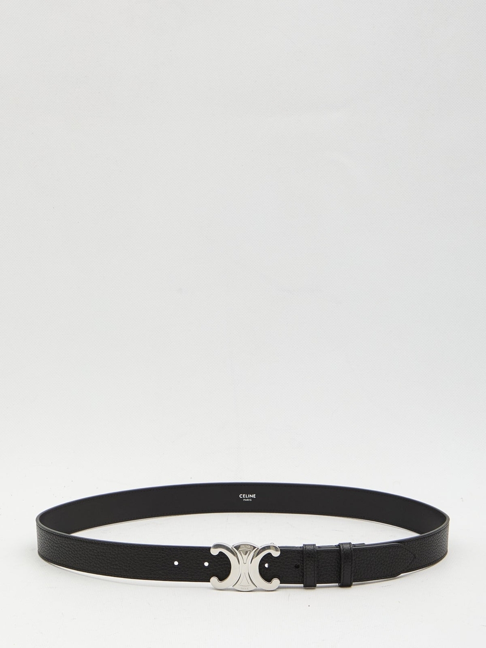 🌟Celine Black Leather Belt with Silver Triomphe Buckle